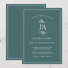 Invitación Elegantes iniciales clásicas de boda en verde esme
