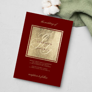 Invitación Elegantes iniciales de monograma boda burdeos de o