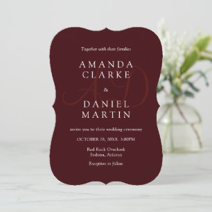 Invitación Elegantes iniciales de monograma de boda Burgendy