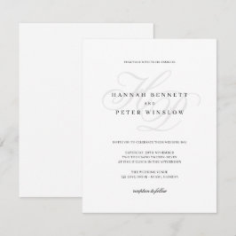 Invitación Elegantes iniciales de monograma en escritura blan