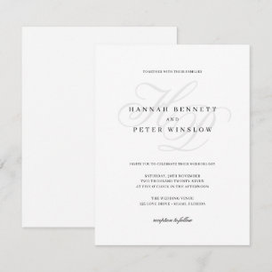 Invitación Elegantes iniciales de monograma en escritura blan