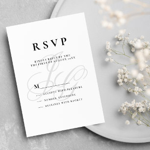 Invitación Elegantes iniciales de monograma RSVP blanco negro
