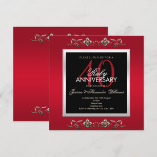 Invitación Elegantes Joyas de Rubí 40º Aniversario de Bodas