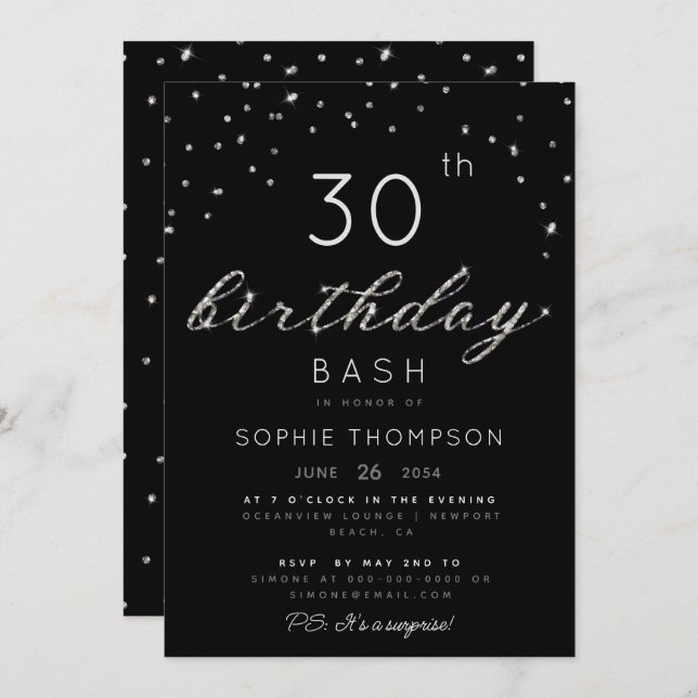 Invitación Elegantes joyas Moda Sparkle Purpurina Fiesta de c (Anverso / Reverso)