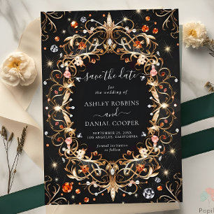 Invitación Elegantes Joyas Negras Decoradas Salven La Fecha