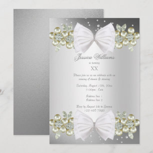 Invitación Elegantes joyas y lazo de cumpleaños de plata