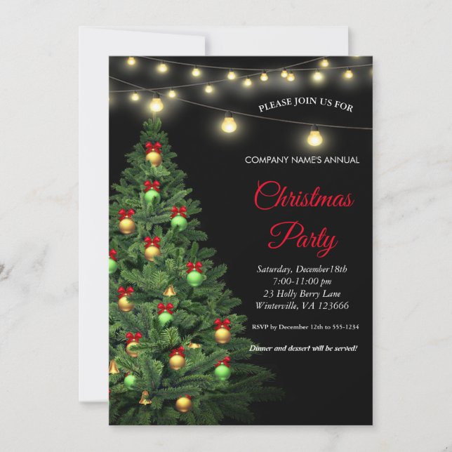 Invitación Elegantes lámparas de árbol de Navidad festivo (Anverso)