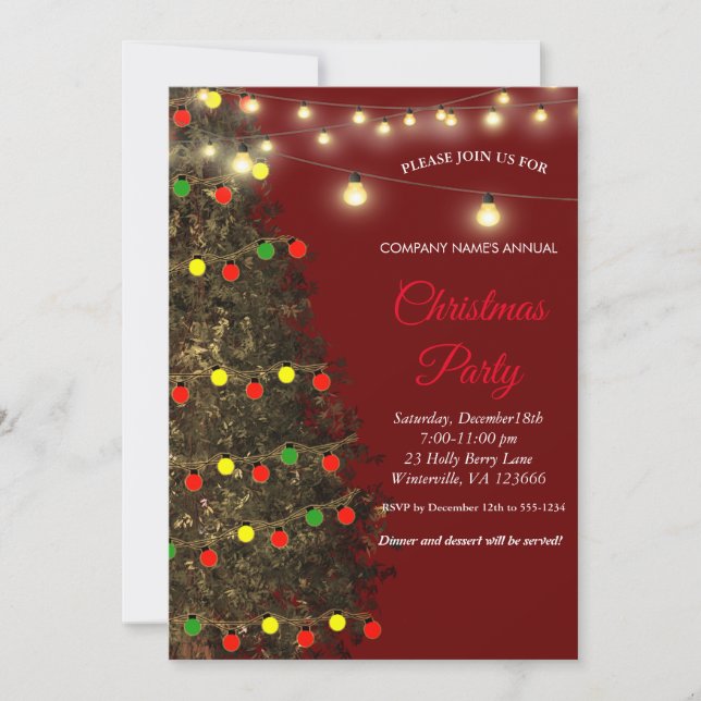 Invitación Elegantes lámparas de árbol de navidad rojo (Anverso)