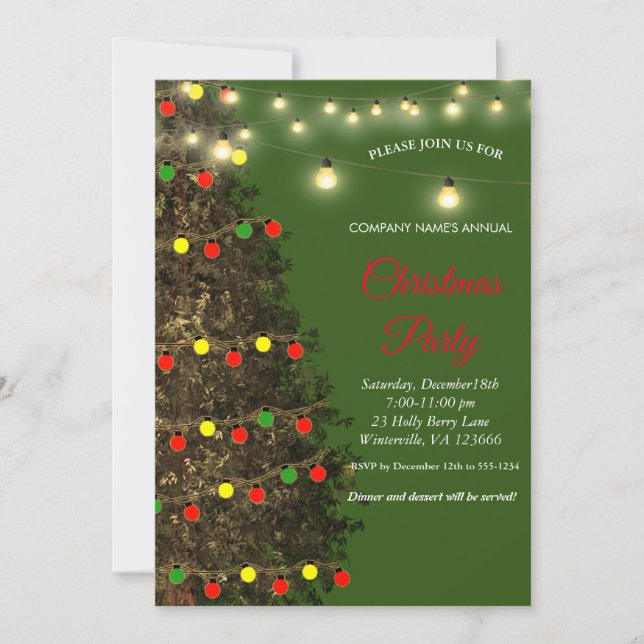 Invitación Elegantes lámparas de árbol de Navidad verde festi (Anverso)