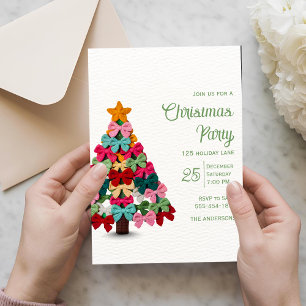 Invitación Elegantes lazos de coqueta árbol de Navidad fiesta
