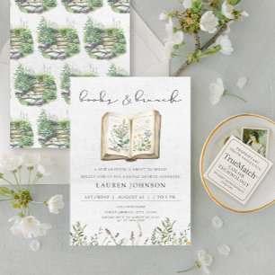 Invitación Elegantes libros y ducha de flores silvestres de b