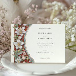 Invitación Elegantes Lilies Art Nouveau Boda Marfil Rojo