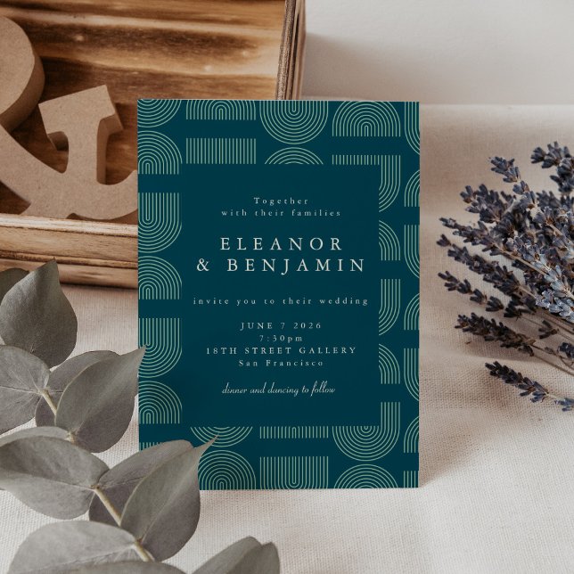 Invitación Elegantes líneas de arco de Moda retro Boda azul V (Subido por el creador)