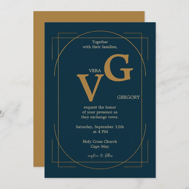 Invitación Elegantes líneas doradas Boda de lujo moderno (Anverso / Reverso)