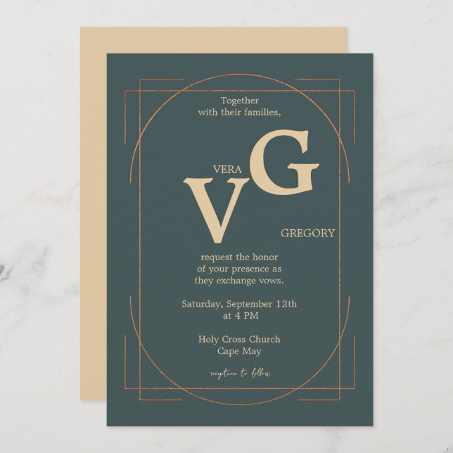 Invitación Elegantes líneas doradas Boda de lujo moderno (Anverso / Reverso)