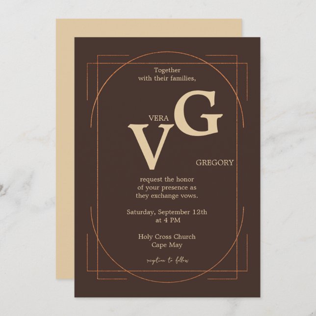 Invitación Elegantes líneas doradas Boda de lujo moderno (Anverso / Reverso)