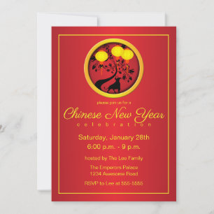Invitación Elegantes linternas de oro de OX en Año Nuevo chin