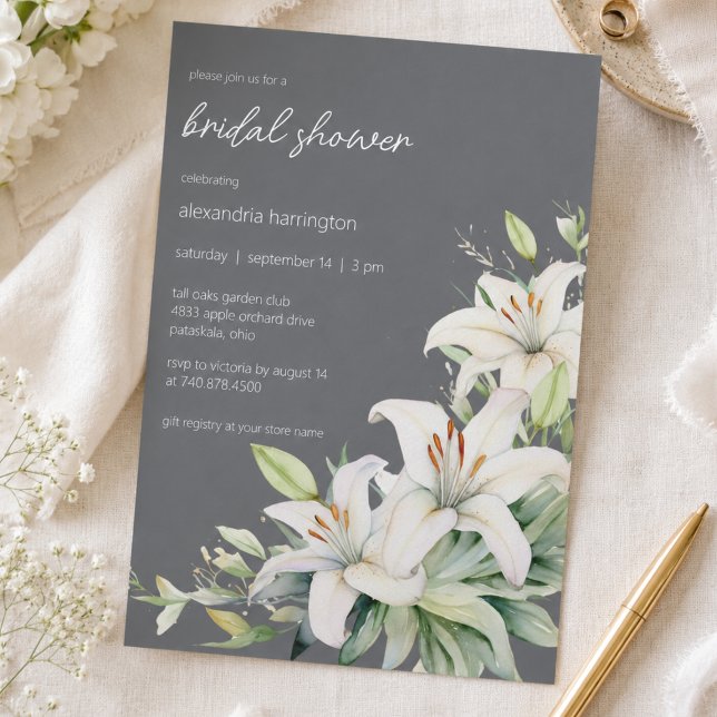 Invitación Elegantes Lirios Blancos Ducha de Novia (Subido por el creador)