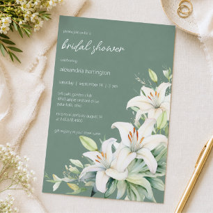 Invitación Elegantes Lirios Blancos Ducha de Novia