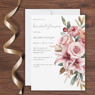 Invitación Elegantes Lirios y Rosas Rosadas para Desayuno Nup