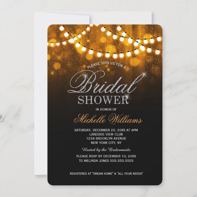 Invitación Elegantes luces de cuerda bokek dorado ducha de no (Anverso)
