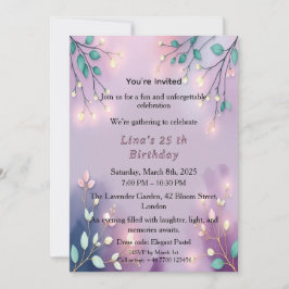 Invitación Elegantes Luces de Hada de Resplandor Lavanda Cump
