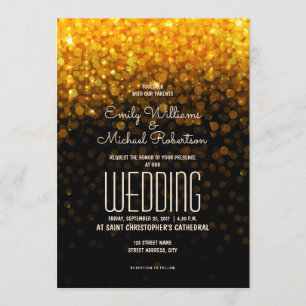 Invitación Elegantes luces de oro de boda fondo de boquilla
