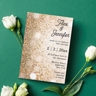 Invitación elegantes luces de oro moda caligrafía boda