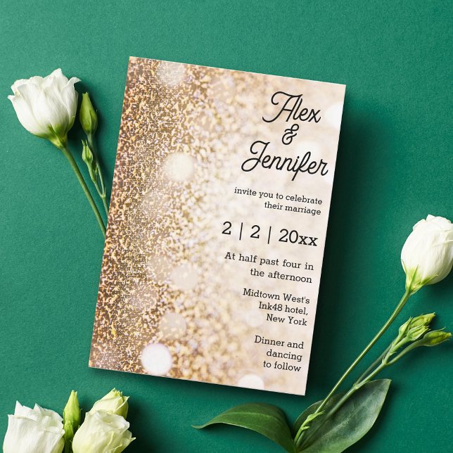 Invitación elegantes luces de oro moda caligrafía boda (Subido por el creador)
