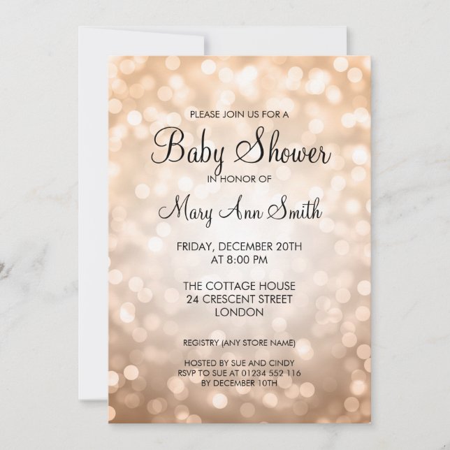 Invitación Elegantes luces de Purpurina de cobre de Baby Show (Anverso)