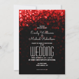 Invitación Elegantes luces rojas de boda fondo de boquilla