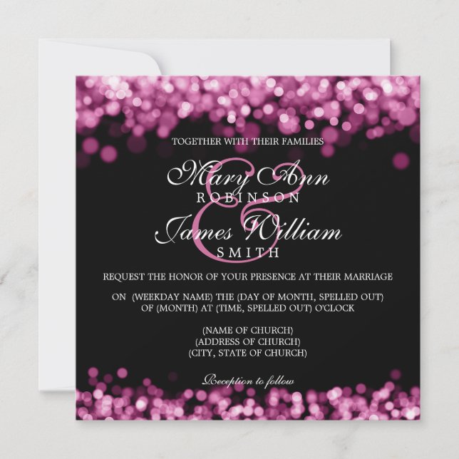Invitación Elegantes luces rosadas de bodas (Anverso)