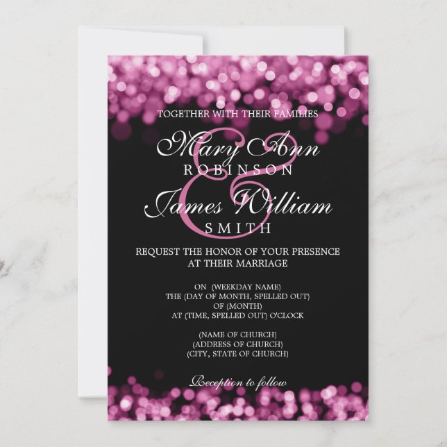 Invitación Elegantes luces rosadas de bodas (Anverso)
