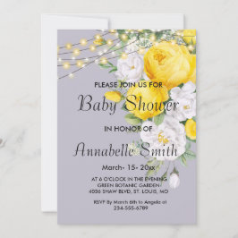 Invitación Elegantes luces rusticas Baby Shower floral amaril