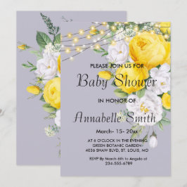 Invitación Elegantes luces rusticas Baby Shower floral amaril