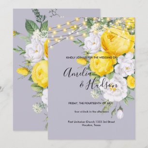 Invitación Elegantes luces rusticas boda floral amarillo