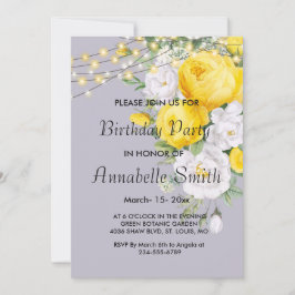 Invitación Elegantes luces rústicas Cumpleaños floral Amarill