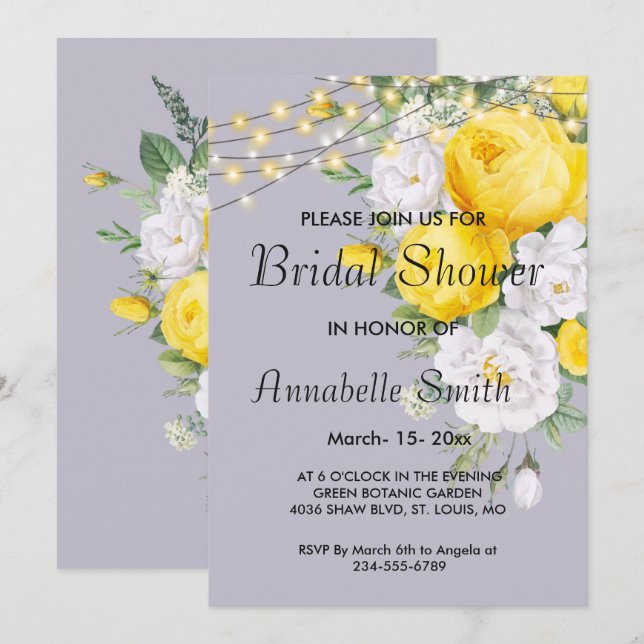 Invitación Elegantes luces rusticas Yel Bridal Shower Invitac (Anverso / Reverso)