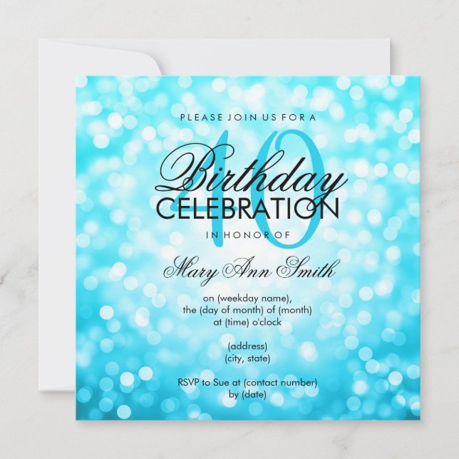 Invitación Elegantes luces turquesa Purpurina de cumpleaños n (Anverso)