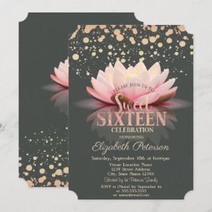 Invitación Elegantes lunares de loto Cumpleaños Dulces 16