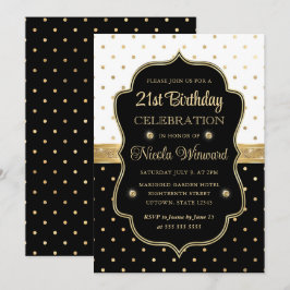 Invitación Elegantes lunares negros y blancos Cumpleaños 21