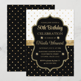 Invitación Elegantes lunares negros y blancos Cumpleaños 50