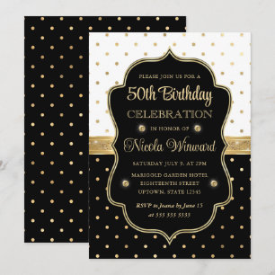 Invitación Elegantes lunares negros y blancos Cumpleaños 50