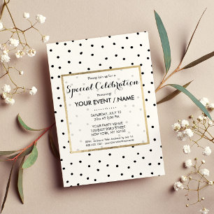 Invitación Elegantes lunares simples en acuarela en blanco y 