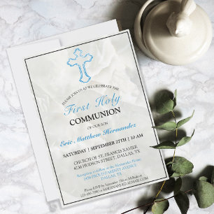 Invitación Elegantes Marble Boys Primera Comunión Sagrada