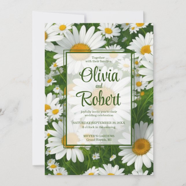 Invitación Elegantes margaritas blancas Boda de campos floral (Anverso)