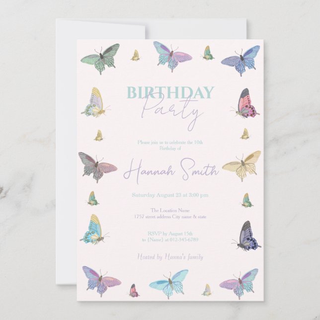Invitación Elegantes mariposas acuarelas Hermoso diseño (Anverso)