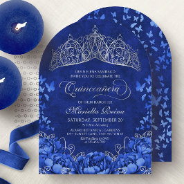 Invitación Elegantes mariposas azules de la realeza Crown Qui