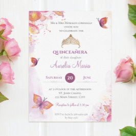 Invitación Elegantes mariposas de la quinceañera de oro de Ti