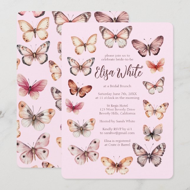 Invitación Elegantes Mariposas Fiesta de Despedida de Soltera (Anverso / Reverso)